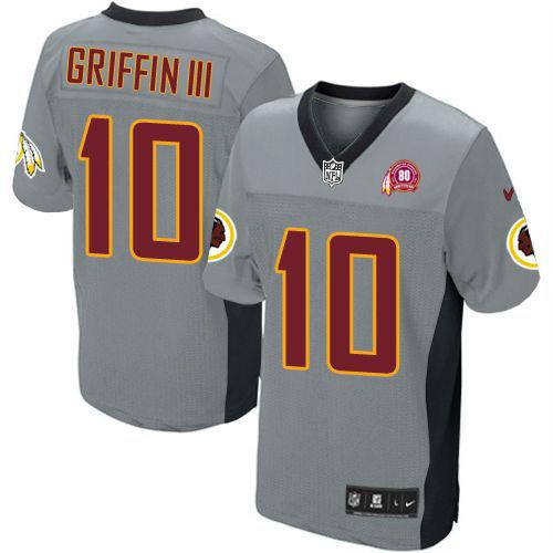  Redskins #10 Robert Griffin III Grey Shadow With 80TH Patch Youth Stitched NFL Elite Jersey