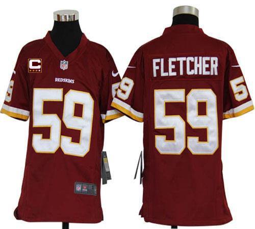  Redskins #59 London Fletcher Burgundy Red Team Color With C Patch Youth Stitched NFL Elite Jersey