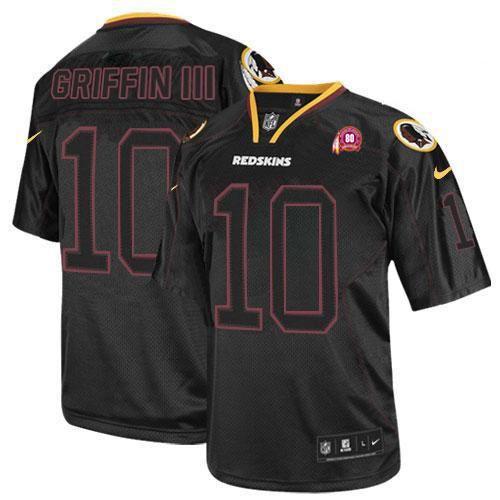  Redskins #10 Robert Griffin III Lights Out Black With 80TH Patch Youth Stitched NFL Elite Jersey