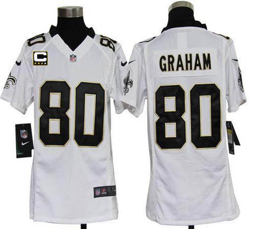  Saints #80 Jimmy Graham White With C Patch Youth Stitched NFL Elite Jersey