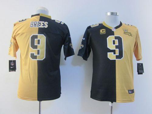  Saints #9 Drew Brees Black/Gold Youth Stitched NFL Elite Split Jersey
