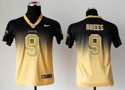  Saints #9 Drew Brees Black/Gold Youth Stitched NFL Elite Fadeaway Fashion Jersey
