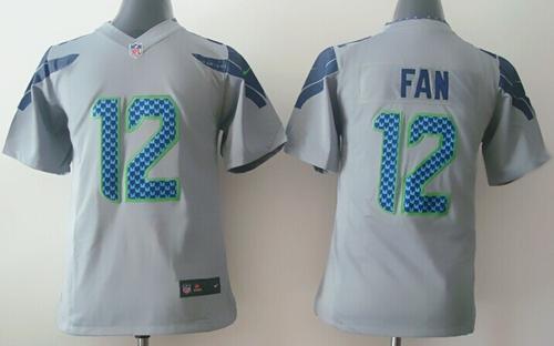  Seahawks #12 Fan Grey Alternate Youth Stitched NFL Elite Jersey