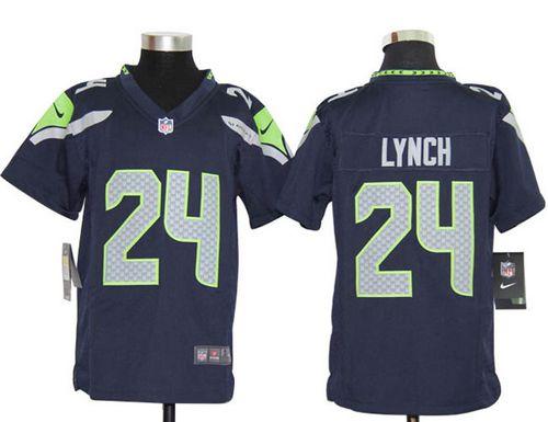  Seahawks #24 Marshawn Lynch Steel Blue Youth Stitched NFL Elite Jersey
