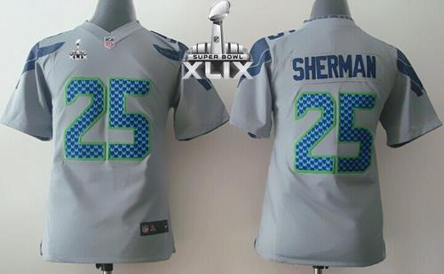  Seahawks #25 Richard Sherman Grey Alternate Super Bowl XLIX Youth Stitched NFL Elite Jersey