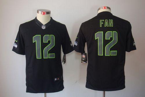  Seahawks #12 Fan Black Impact Youth Stitched NFL Limited Jersey