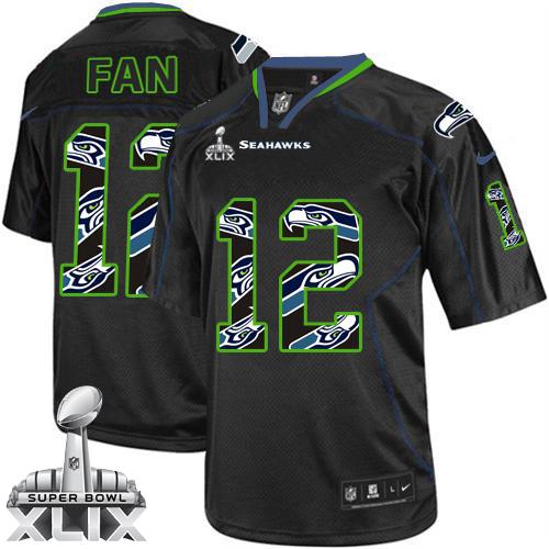  Seahawks #12 Fan New Lights Out Black Super Bowl XLIX Youth Stitched NFL Elite Jersey