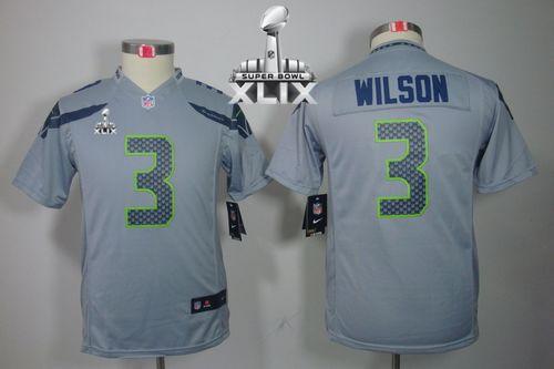  Seahawks #3 Russell Wilson Grey Alternate Super Bowl XLIX Youth Stitched NFL Limited Jersey