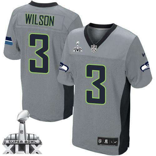  Seahawks #3 Russell Wilson Grey Shadow Super Bowl XLIX Youth Stitched NFL Elite Jersey