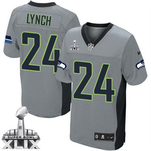  Seahawks #24 Marshawn Lynch Grey Shadow Super Bowl XLIX Youth Stitched NFL Elite Jersey