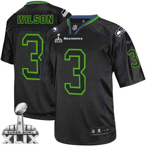  Seahawks #3 Russell Wilson Lights Out Black Super Bowl XLIX Youth Stitched NFL Elite Jersey