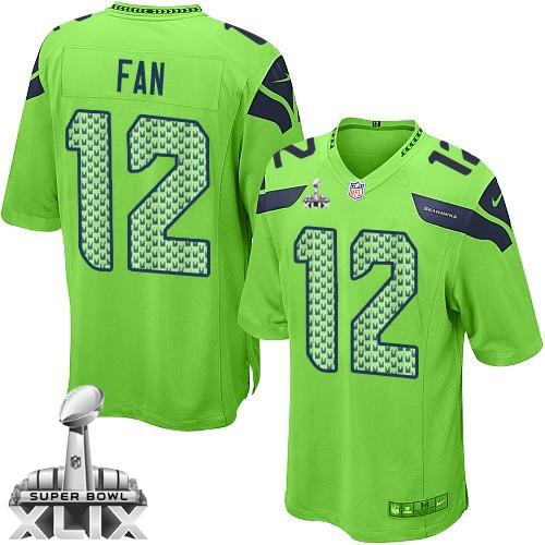  Seahawks #12 Fan Green Alternate Super Bowl XLIX Youth Stitched NFL Elite Jersey