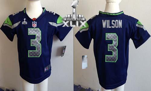 Toddler  Seahawks #3 Russell Wilson Steel Blue Team Color Super Bowl XLIX Stitched NFL Elite Jersey