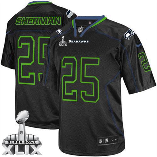  Seahawks #25 Richard Sherman Lights Out Black Super Bowl XLIX Youth Stitched NFL Elite Jersey