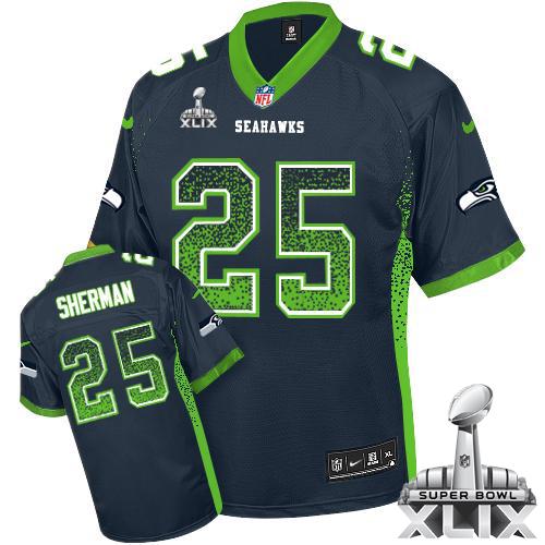 Seahawks #25 Richard Sherman Steel Blue Team Color Super Bowl XLIX Youth Stitched NFL Elite Drift Fashion Jersey