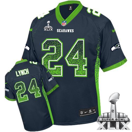  Seahawks #24 Marshawn Lynch Steel Blue Team Color Super Bowl XLIX Youth Stitched NFL Elite Drift Fashion Jersey