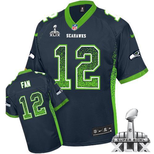  Seahawks #12 Fan Steel Blue Team Color Super Bowl XLIX Youth Stitched NFL Elite Drift Fashion Jersey