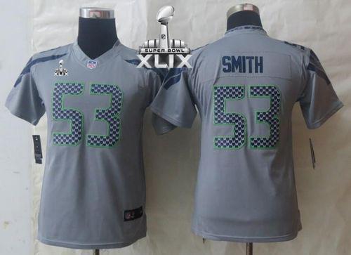  Seahawks #53 Malcolm Smith Grey Alternate Super Bowl XLIX Youth Stitched NFL Limited Jersey