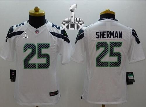  Seahawks #25 Richard Sherman White Super Bowl XLIX Youth Stitched NFL Limited Jersey