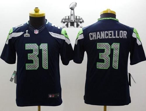  Seahawks #31 Kam Chancellor Steel Blue Team Color Super Bowl XLIX Youth Stitched NFL Limited Jersey