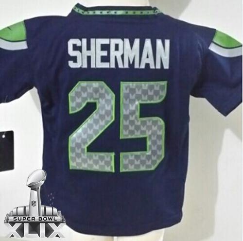 Toddler  Seahawks #25 Richard Sherman Steel Blue Team Color Super Bowl XLIX Stitched NFL Elite Jersey