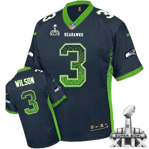  Seahawks #3 Russell Wilson Steel Blue Team Color Super Bowl XLIX Youth Stitched NFL Elite Drift Fashion Jersey
