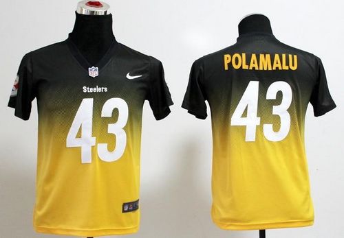  Steelers #43 Troy Polamalu Black/Gold Youth Stitched NFL Elite Fadeaway Fashion Jersey