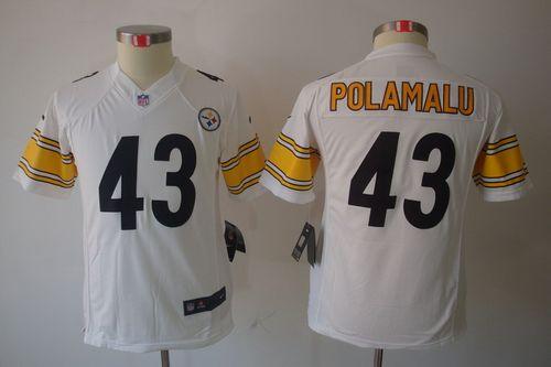  Steelers #43 Troy Polamalu White Youth Stitched NFL Limited Jersey