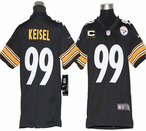  Steelers #99 Brett Keisel Black Team Color With C Patch Youth Stitched NFL Elite Jersey