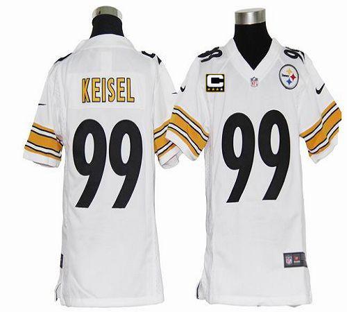  Steelers #99 Brett Keisel White With C Patch Youth Stitched NFL Elite Jersey