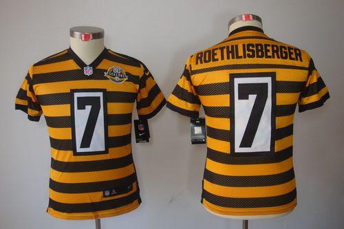  Steelers #7 Ben Roethlisberger Black/Yellow Alternate Youth Stitched NFL Limited Jersey