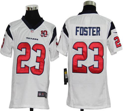  Texans #23 Arian Foster White With 10th Patch Youth Stitched NFL Elite Jersey