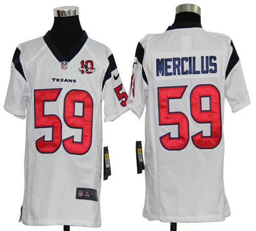  Texans #59 Whitney Mercilus White With 10th Patch Youth Stitched NFL Elite Jersey