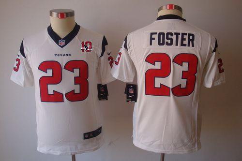 Texans #23 Arian Foster White With 10TH Patch Youth Stitched NFL Limited Jersey