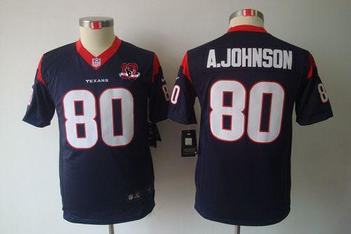  Texans #80 Andre Johnson Navy Blue Team Color With 10TH Patch Youth Stitched NFL Limited Jersey