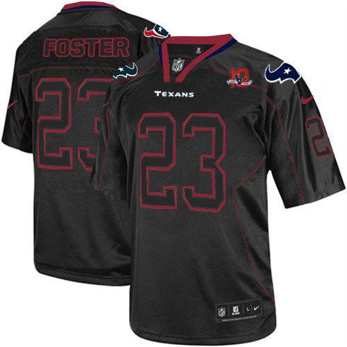  Texans #23 Arian Foster Lights Out Black With 10TH Patch Youth Stitched NFL Elite Jersey