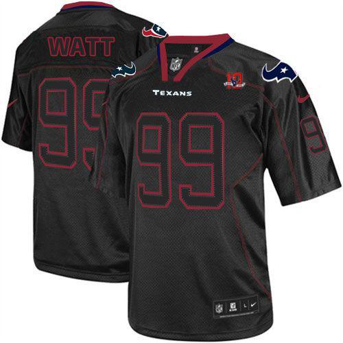  Texans #99 J.J. Watt Lights Out Black With 10TH Patch Youth Stitched NFL Elite Jersey