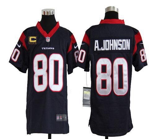  Texans #80 Andre Johnson Navy Blue Team Color With C Patch Youth Stitched NFL Elite Jersey