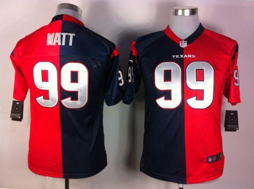  Texans #99 J.J. Watt Navy Blue/Red Youth Stitched NFL Elite Split Jersey