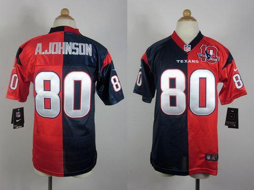  Texans #80 Andre Johnson Navy Blue/Red With 10TH Patch Youth Stitched NFL Elite Split Jersey