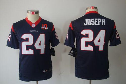  Texans #24 Johnathan Joseph Navy Blue Team Color With 10TH Patch Youth Stitched NFL Limited Jersey