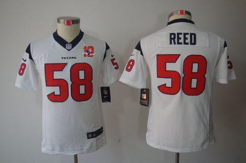  Texans #58 Brooks Reed White With 10TH Patch Youth Stitched NFL Limited Jersey