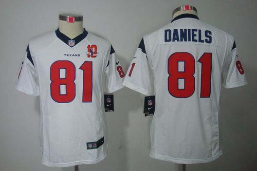  Texans #81 Owen Daniels White With 10TH Patch Youth Stitched NFL Limited Jersey