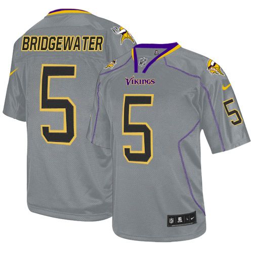  Vikings #5 Teddy Bridgewater Lights Out Grey Youth Stitched NFL Elite Jersey