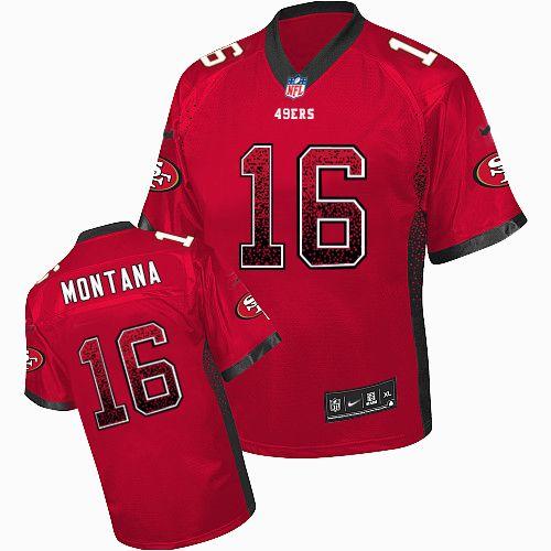  49ers #16 Joe Montana Red Team Color Men's Stitched NFL Elite Drift Fashion Jersey