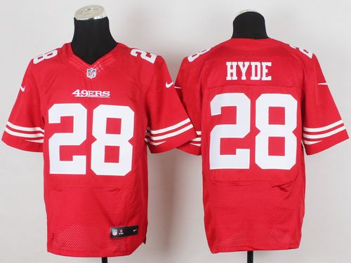  49ers #28 Carlos Hyde Red Team Color Men's Stitched NFL Elite Jersey