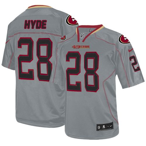  49ers #28 Carlos Hyde Lights Out Grey Men's Stitched NFL Elite Jersey