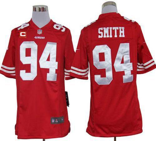  49ers #94 Justin Smith Red Team Color With C Patch Men's Stitched NFL Game Jersey