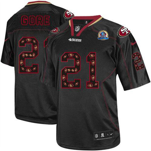  49ers #21 Frank Gore New Lights Out Black With Hall of Fame 50th Patch Men's Stitched NFL Elite Jersey