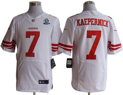  49ers #7 Colin Kaepernick White With Hall of Fame 50th Patch Men's Stitched NFL Elite Jersey